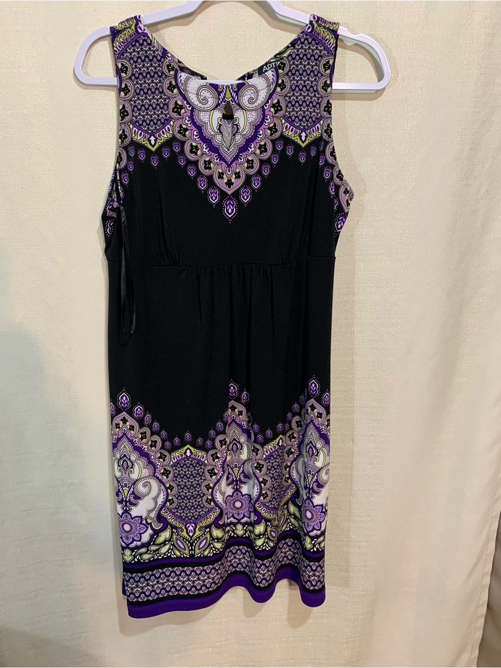 Apt. 9 Black Sleeveless Midi Dress with Purple Print a1/37